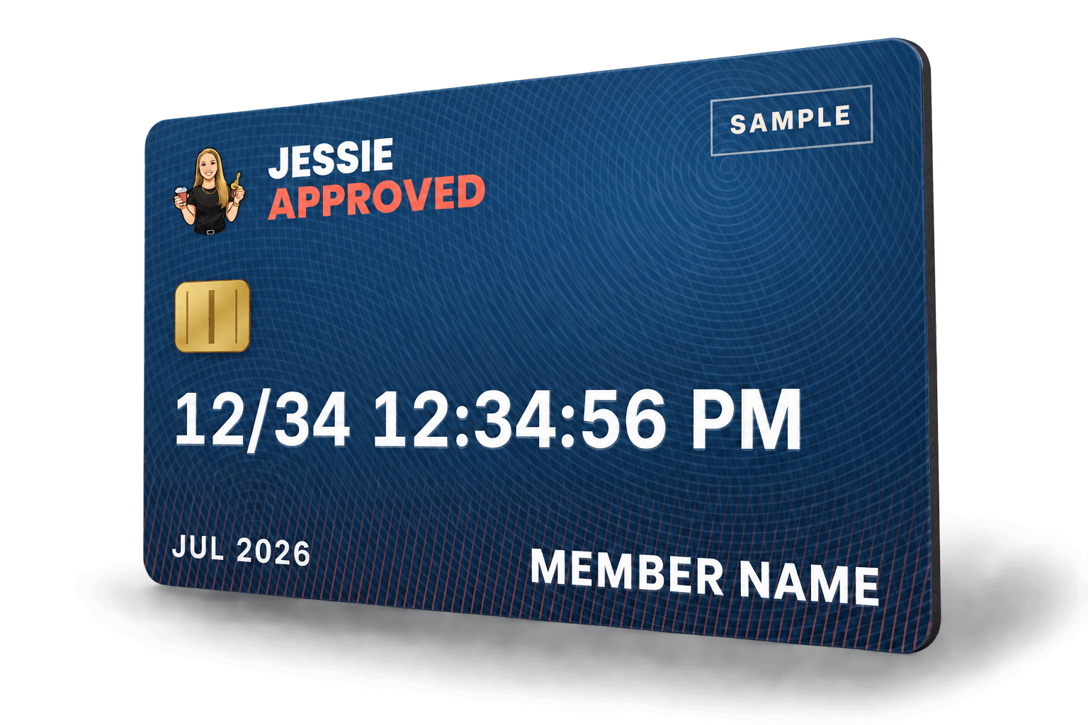 Sample Jessie Approved member card. Demonstration only, not valid for redemption.